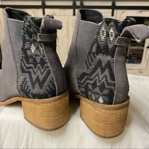Toms Esme Iron Grey Suede & Jacquard Boots Women’s 6 Like New - Picture 8 of 14